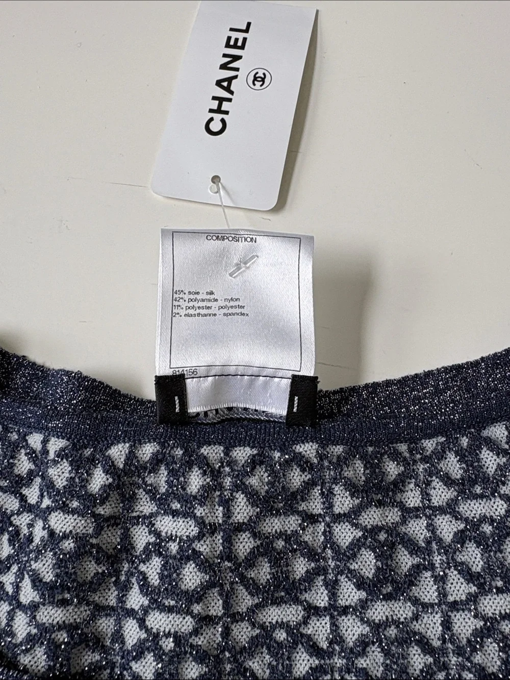CHANEL Navy and White Long-Sleeve Knit Top - Cruise 2015